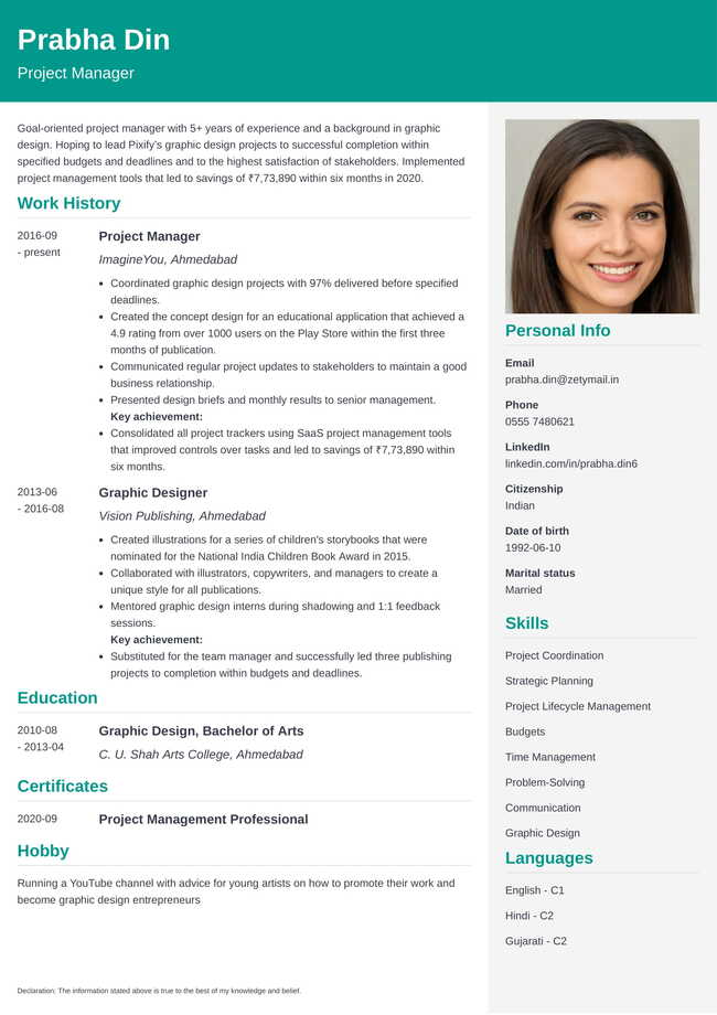 resume with headshot photo